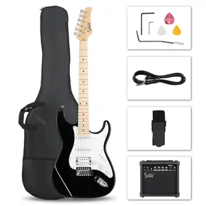 Stylish Electric Guitar Kit with 20W Amp, H-S-S/H-H Pickup, Complete Beginner Starter Set with Guitar Bag Strap Picks Cable for Home Practice & Performance