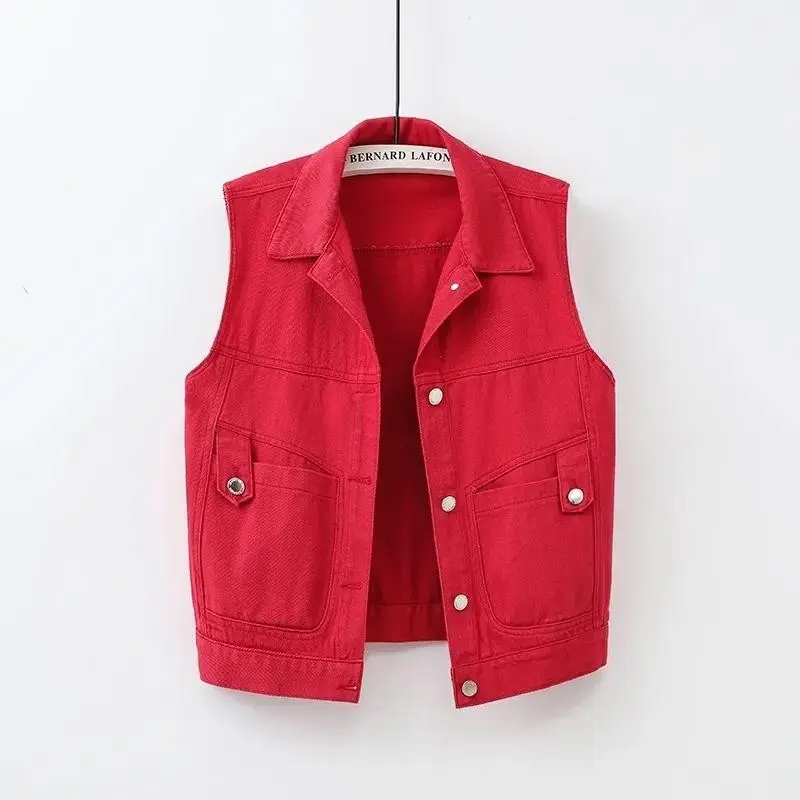 Cowboy Waistcoat Denim Vest Women 2025 Spring Autumn New Sleeveless Short Jacket Casual Pink Outerwear Tops
