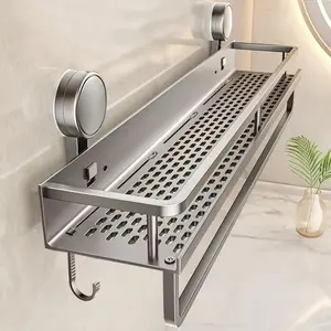 Suction Cup Shower Caddy, 1 Set Wall Mounted Storage Rack, Durable Space Saving Shelf, Rustproof Shower Rack, Bathroom Organizer, Bathroom Organizing Accessories, Bathroom Accessories
