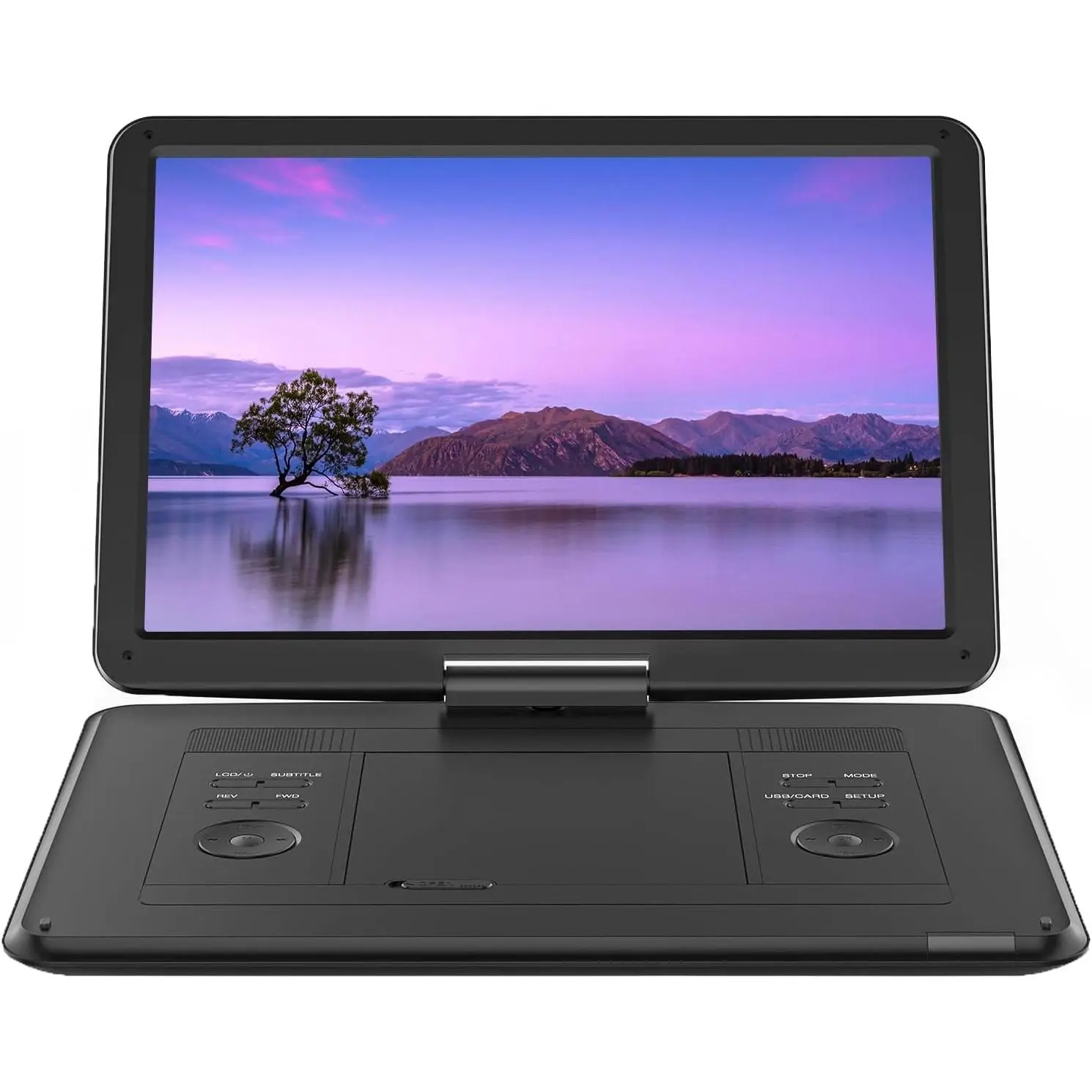 17.5" Portable DVD Player with 15.6" Large  Screen, 6 Hours Rechargeable , Support USB/SD Card/Sync TV and Multiple Disc Formats, High Volume Speaker, Black