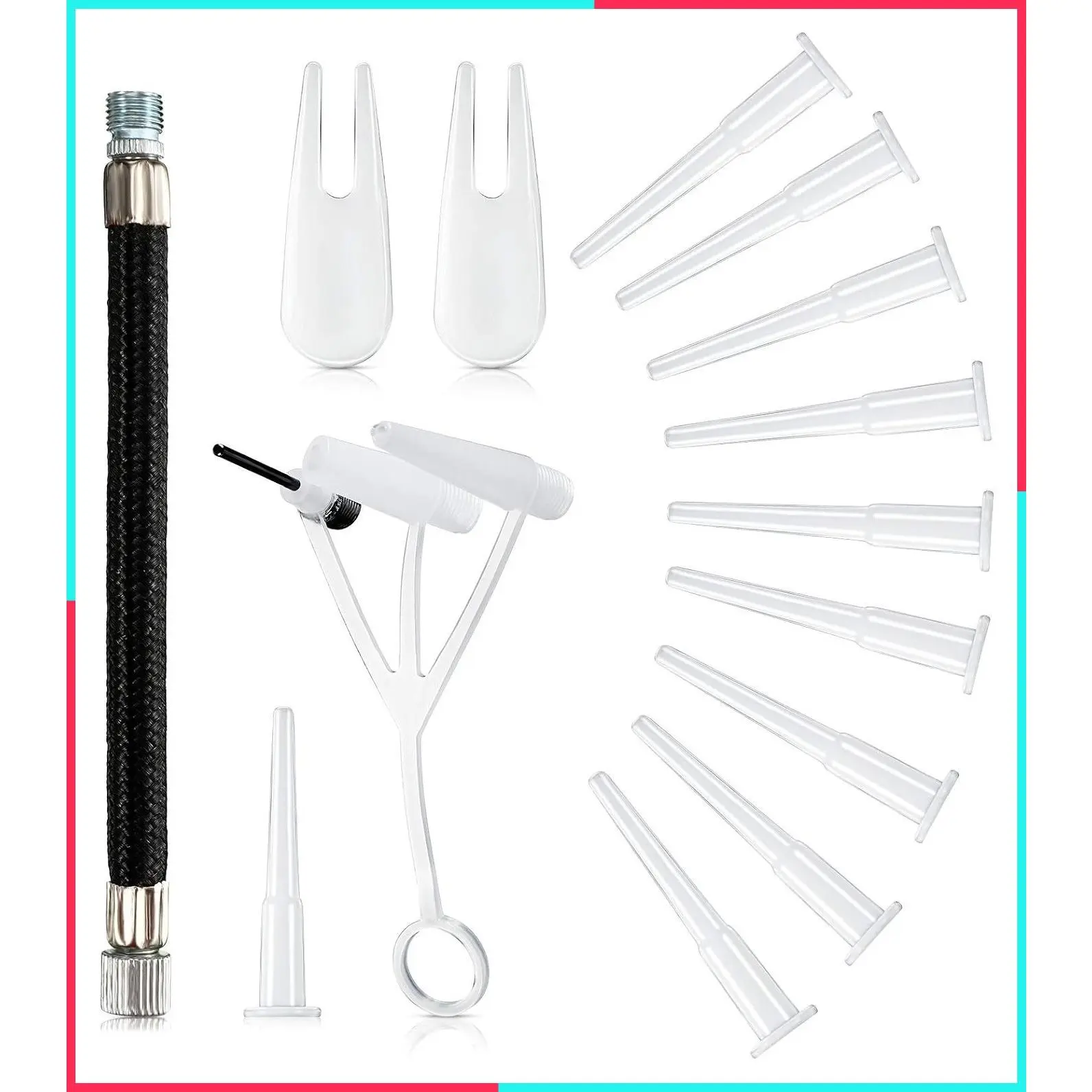 16-Piece Exercise Ball Plug Replacement Kit with Needles, Nozzles, Rubber Hose & Balloons for Yoga, Volleyball, Soccer, Basketball & Other Inflatable Toys