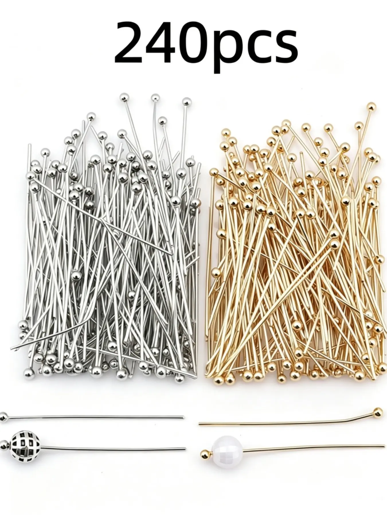 240pcs Copper Ball Head Pins, Bendable & Cuttable, Dual Color Set, DIY Beading Supplies, Jewelry Making, Necklace, Earring, Bracelet, Craft Connectors, All Seasons, Versatile