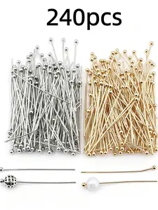 240pcs Copper Ball Head Pins, Bendable & Cuttable, Dual Color Set, DIY Beading Supplies, Jewelry Making, Necklace, Earring, Bracelet, Craft Connectors, All Seasons, Versatile