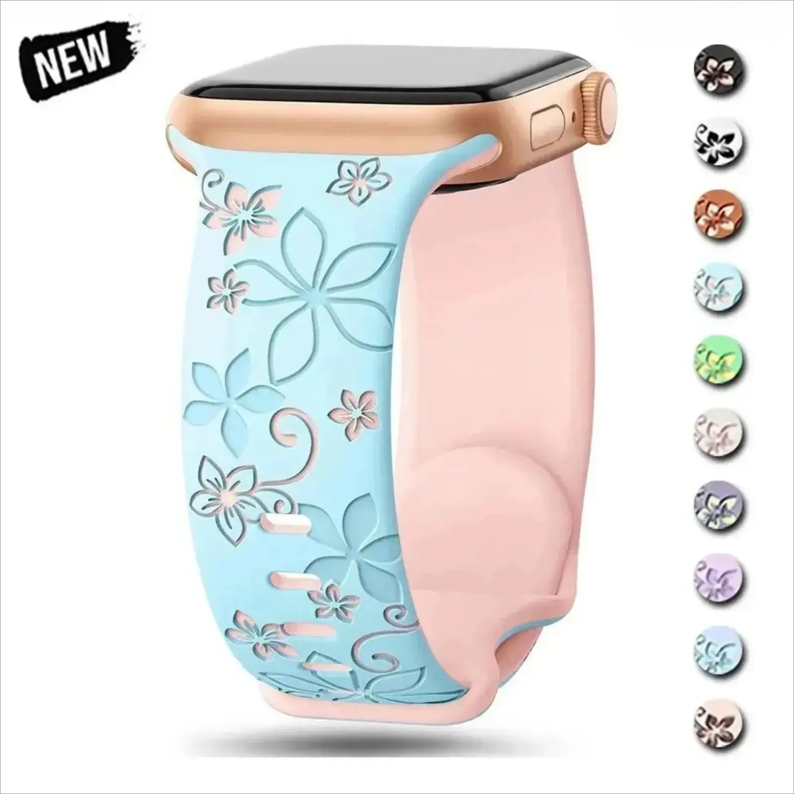 Women's Engraved Silicone Smart Watch Band, Multi-Size Sports Wrist Strap (38-49mm) Compatible With Apple Watch Series & Ultra Models
