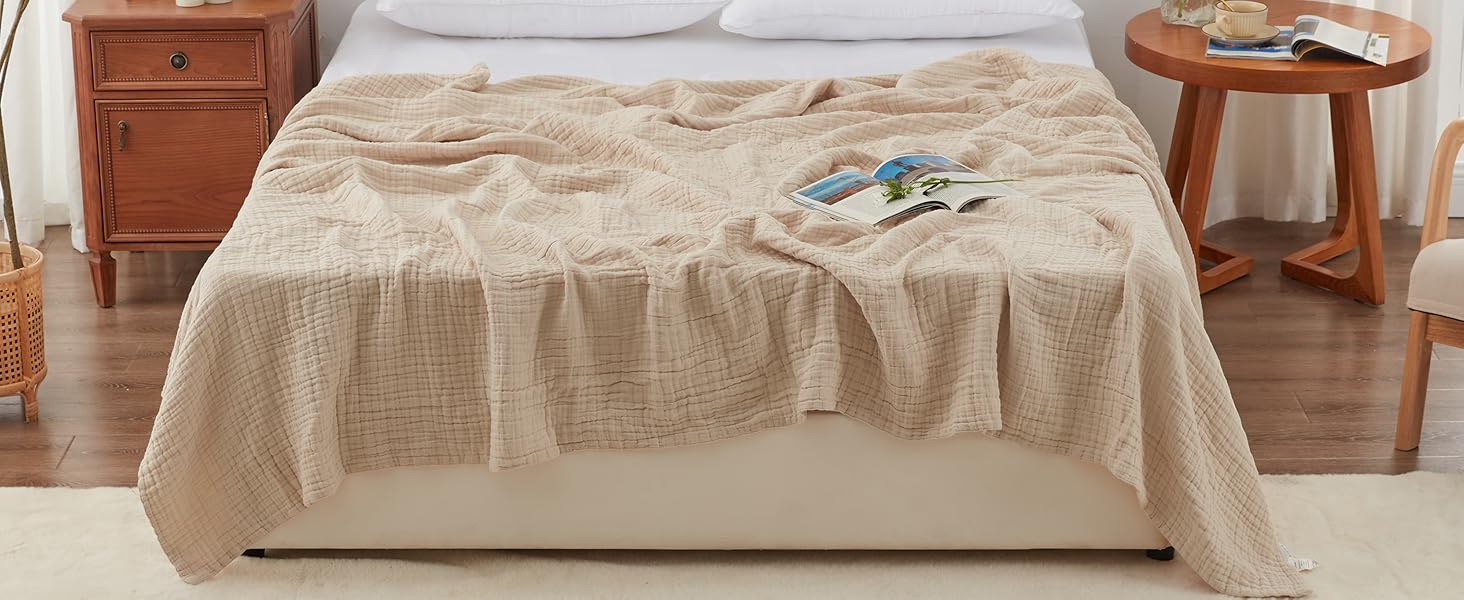 6 Layer 100% Cotton Muslin Blanket, 50"x60" Throw Muslin Blanket for Couch Bed, Lightweight and Breathable Cotton Gauze for Adult, Lavender
