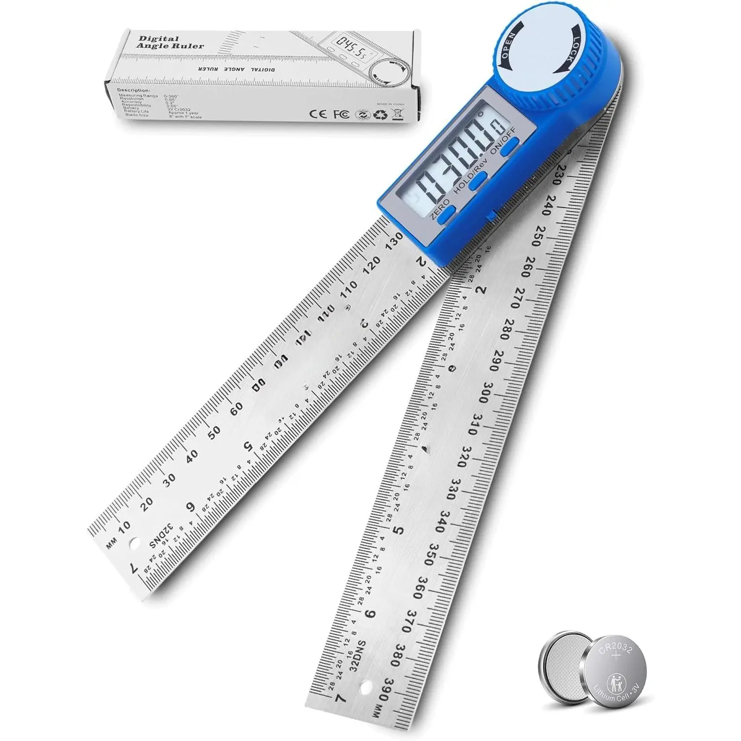 Digital Angle Finder Ruler, 7 Inch 2-in-1 Stainless Steel Angle Finder Tool, 360° Digital Protractor with LCD Display for Woodworking, Construction, Reverse Angle Measurement