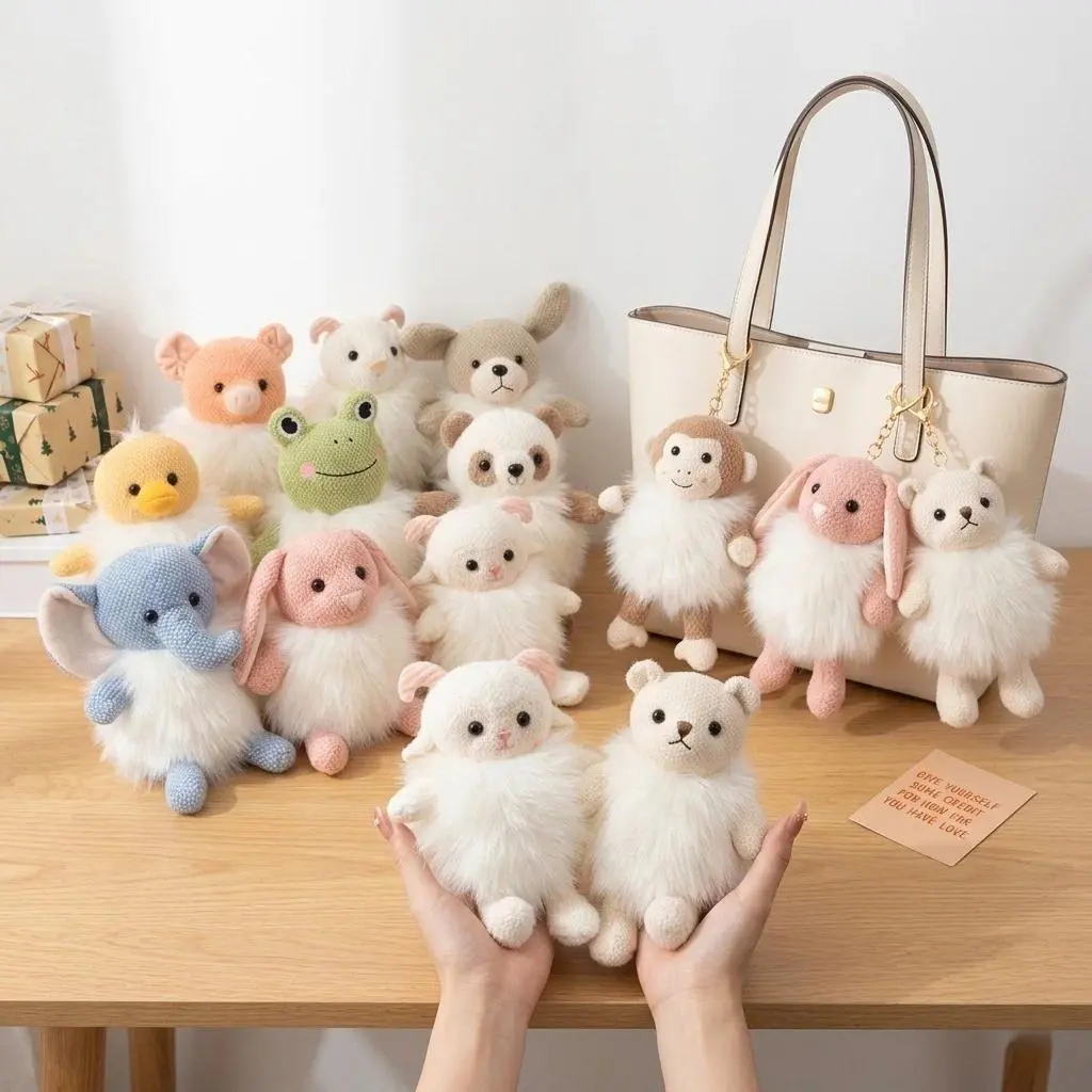 Adorably Animals Plush Toys Elephant Rabbit Monkey Bear Sheep Stuffed Doll Backpack Keychain  Pendant Decor Toys Birthday Gifts