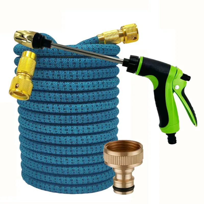 Expandable Magic Garden Hose with Long Nozzle Spray Gun, 3X Stretch Retractable Water Pipe Leakproof Brass Connector for Car Washing Yard Watering Patio Cleaning