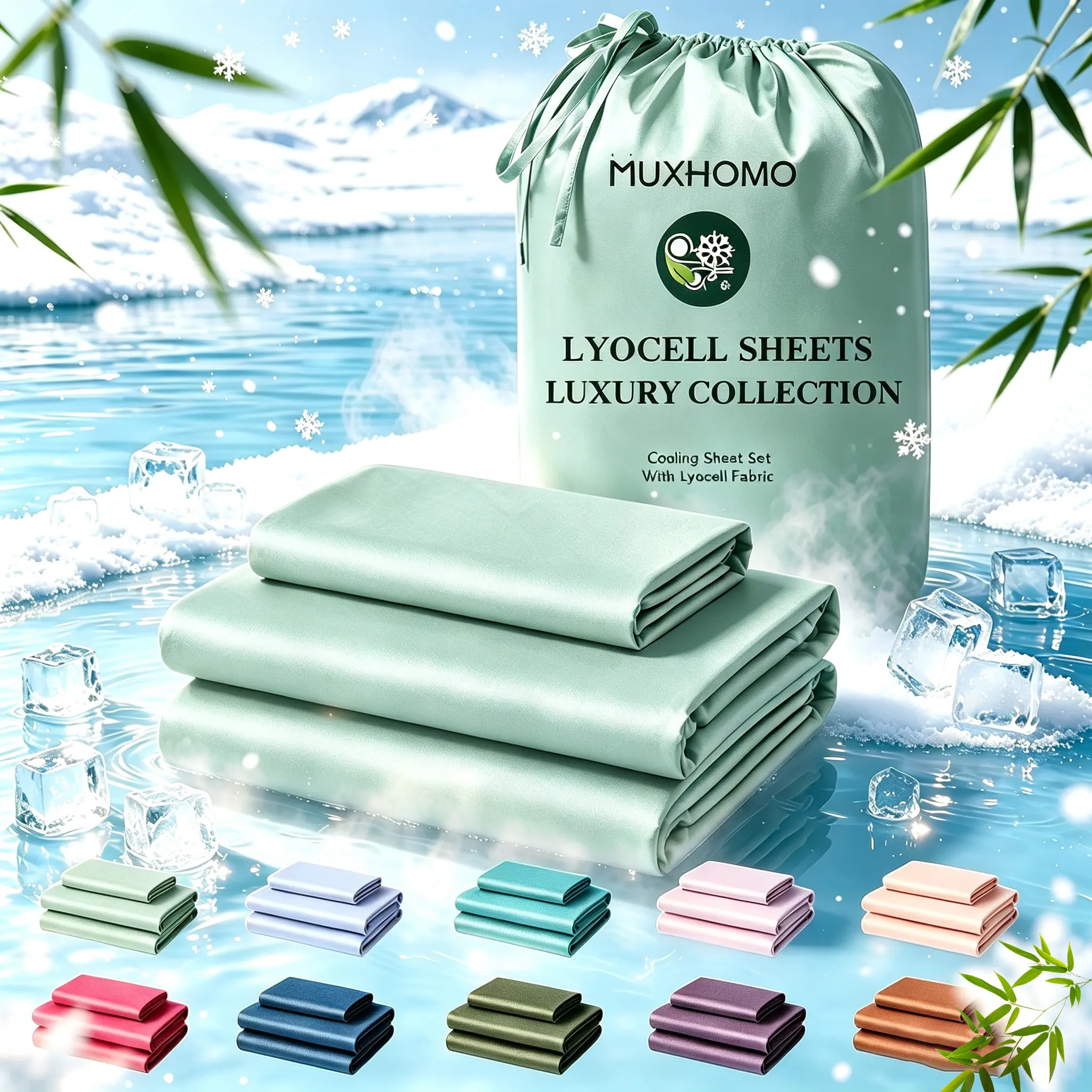 MUXHOMO Cooling Tencel Sheet Set - 2000TC Smooth Queen Bed Sheets, Bamboo Tencel Blend - Breathable & Skin-Friendly, Super Soft, Cooling - Moisture Wicking Sheets Set, Kids Sheets, Perfect Gift For Cooling Sleep -T/F/Q/K