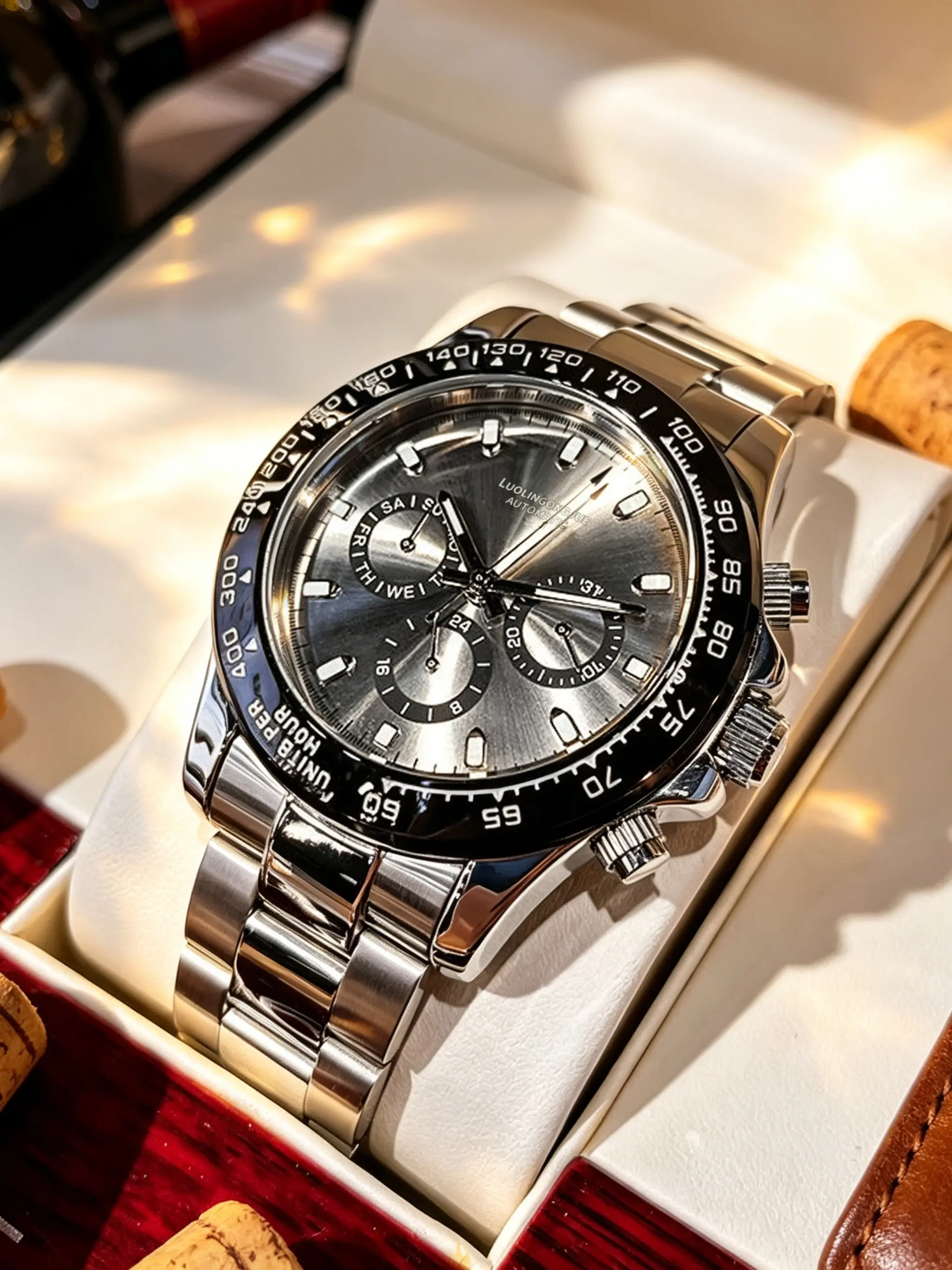 Multifunctional Men's Mechanical Watch, Stainless Steel Automatic Winding, Sport Business Style, Gift Box Included, All Seasons