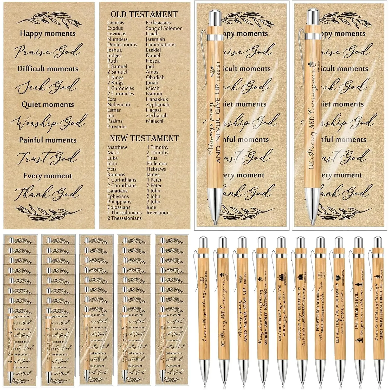 50 Sets  Verse Pens Bookmarks Christian Church Bulk Gifts | Double Sided Bookmarks with Scripture, Gifts for Men Women, VBS Sunday School Supplies, Religious Study Group Accessories
