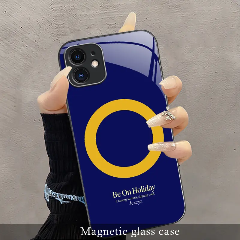 Glossy Minimalist Color Block MagSafe Magnetic Glass iPhone Case Shockproof Hard Protective Phone Cover For iPhone 11----9435