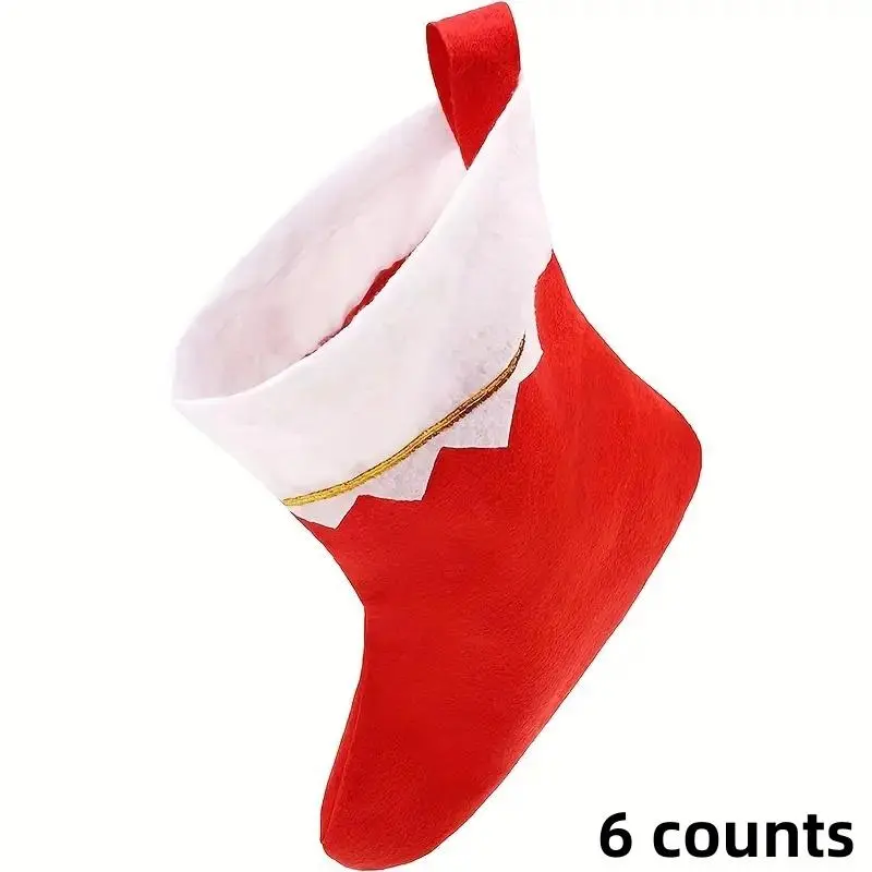 Festive Felt Christmas Stockings Set, 6 Counts Non-Woven Fabric with Trim, Perfect for Fireplace Hanging & Holiday Decor