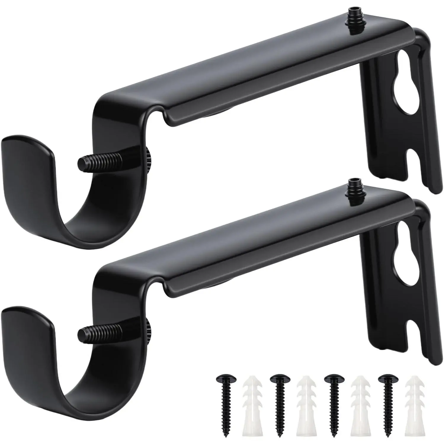 Adjustable Curtain Rod Brackets For 3/4 Inch Rods, Black, 2 Pack | Adjustable From 2.97 To 4.61 Inches, Metal Holders Support Window Curtains And Room Dividers, Mounting  Included