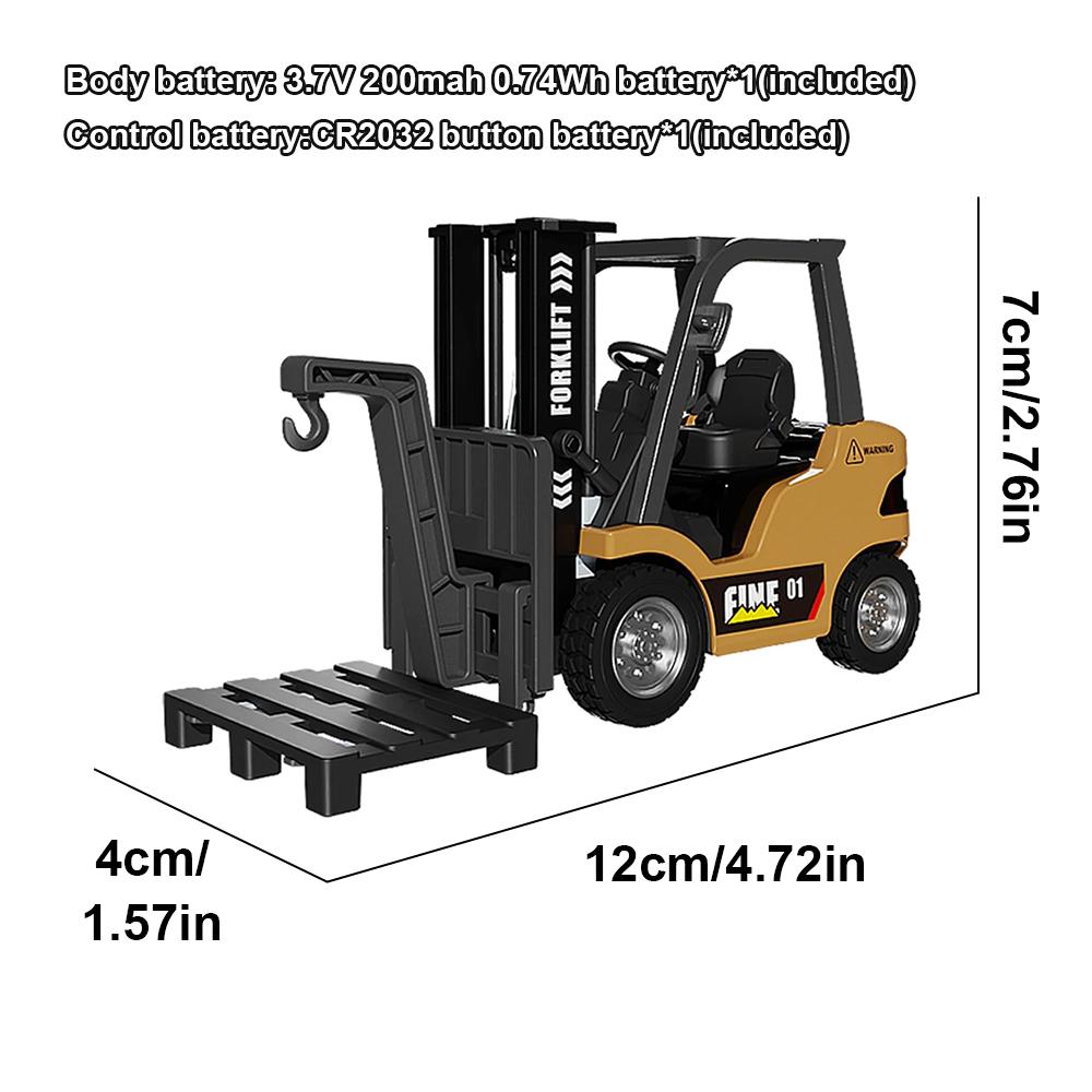 1/64 Alloy Forklift Truck Toy, Mini Remote Control Forklift Truck RC Construction Truck with Rechargeable Battery, 2 in 1 Lift Fork & Hook with Lights & Sounds for Adults Kids Boys Girls Christmas Birthday Gifts