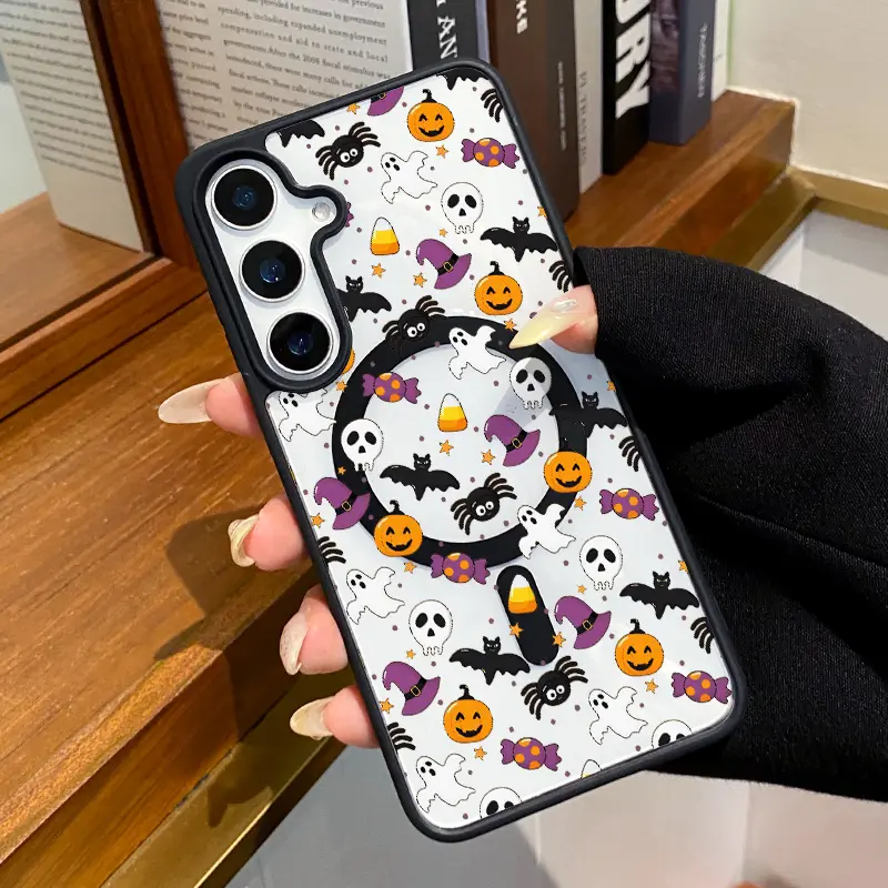 Phone Case Compatible with Samsung Galaxy S26 S23 Ultra S24 Plus S25 Edge S22+ FE Halloween Delight Magnetic Transparent Acrylic Back TPU Edges support wireless charging Phone Cover for Boy, Durable, Fingerprint