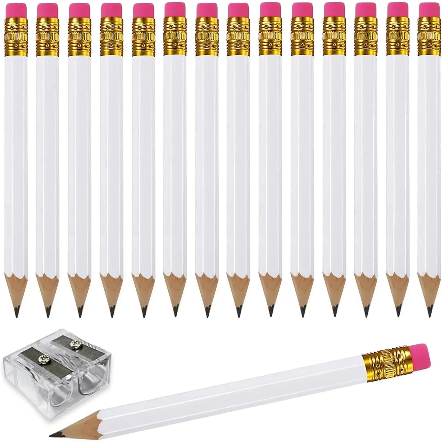 25pcs Golf Pencils with eraser Hexagon Wooden Pencils Graphite 2B for Golf Event Scoring,Classroom,Wedding,Company Meetings,Pew, Pocket (white)