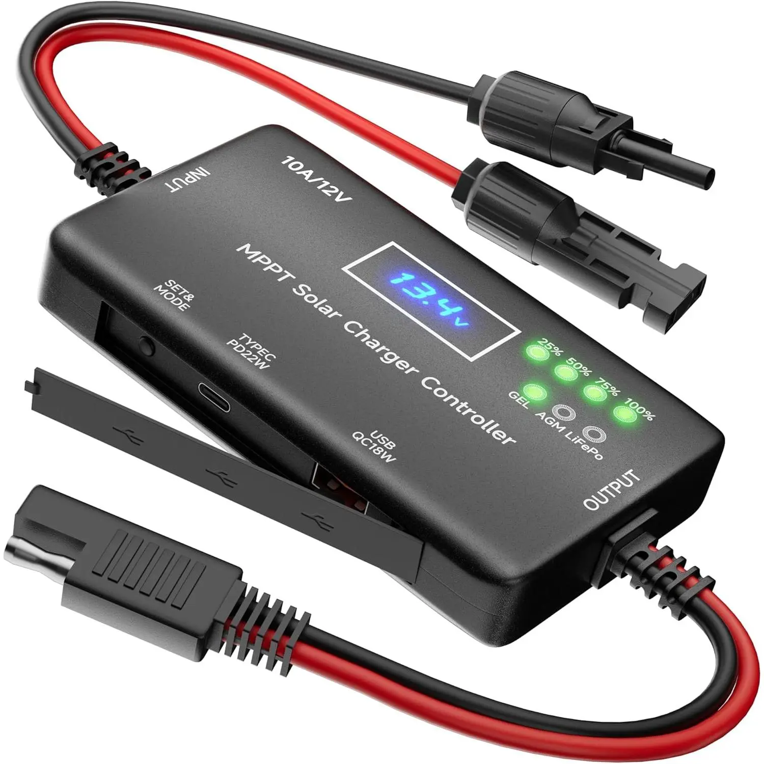 MPPT Solar Charge Controller, 12V, 10A Output for LiFePO4, AGM, Gel Batteries (Home Improvement Solar & Wind Power Accessory)