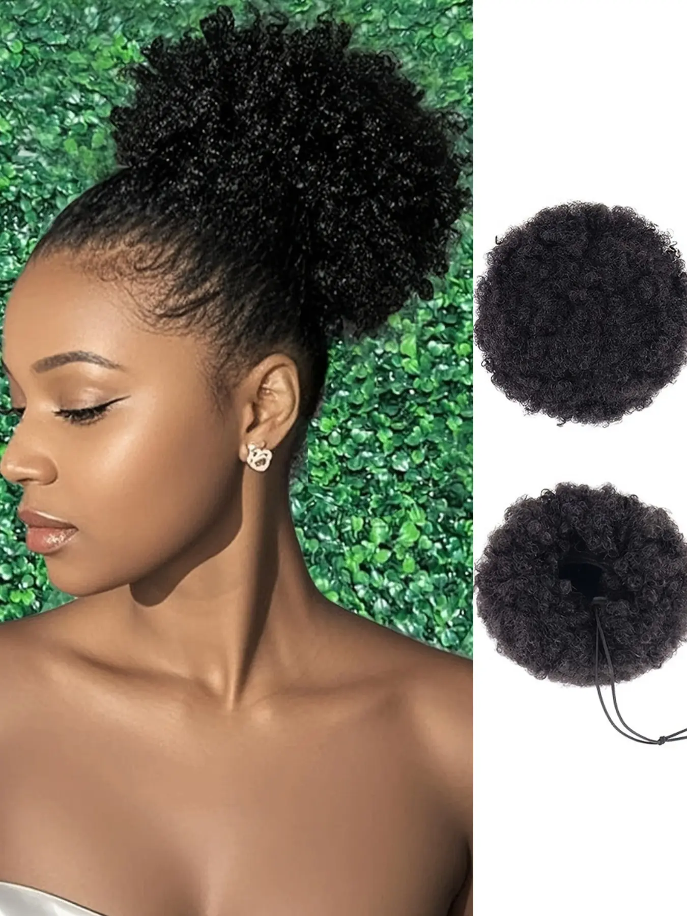 2PCS Kinky Curly Afro Puff Ponytail Extensions - Short Human Hair Puff Ponytail for Women, Natural Look & Style, Human Hair, Perfect for Halloween & Christmas Accessories