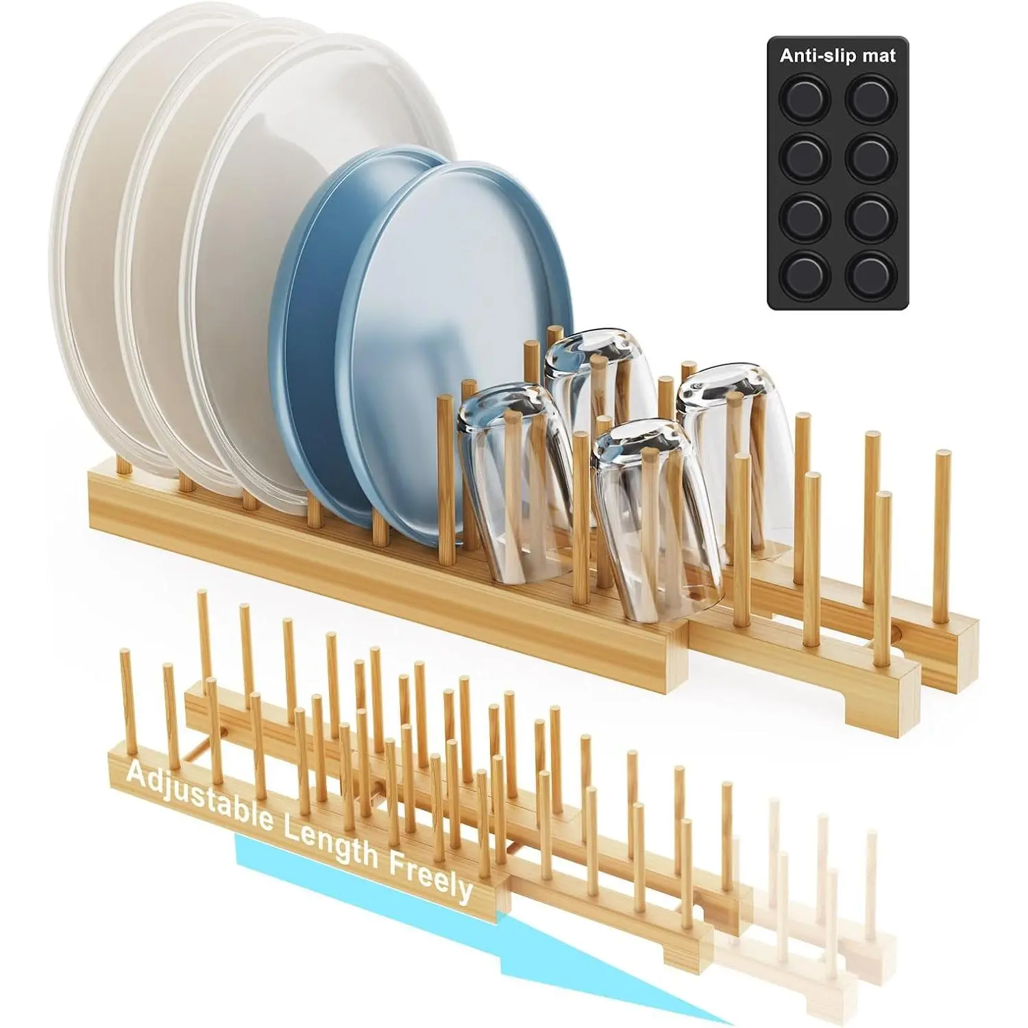 Dish Rack - Expandable Plate Rack & Dish Drying Rack for Kitchen Cabinet Storage, Adjustable Multi-Functional Design Organizer for Plates, Bowls, Cups