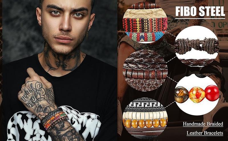 FIBO STEEL 31 Pcs Braided Leather Bracelets for Men Women Wooden Beads Cool Hemp Tribal Wristbands Cuff Punk Multilayered Bracelets Trendy Stack Bangle FIBO STEEL 31 Pcs Braided Leather Bracelets for Men Women Wooden Beads Cool Hemp Tribal Wristbands Cuff Punk Multilayered Bracelets Trendy Stack Bangle
