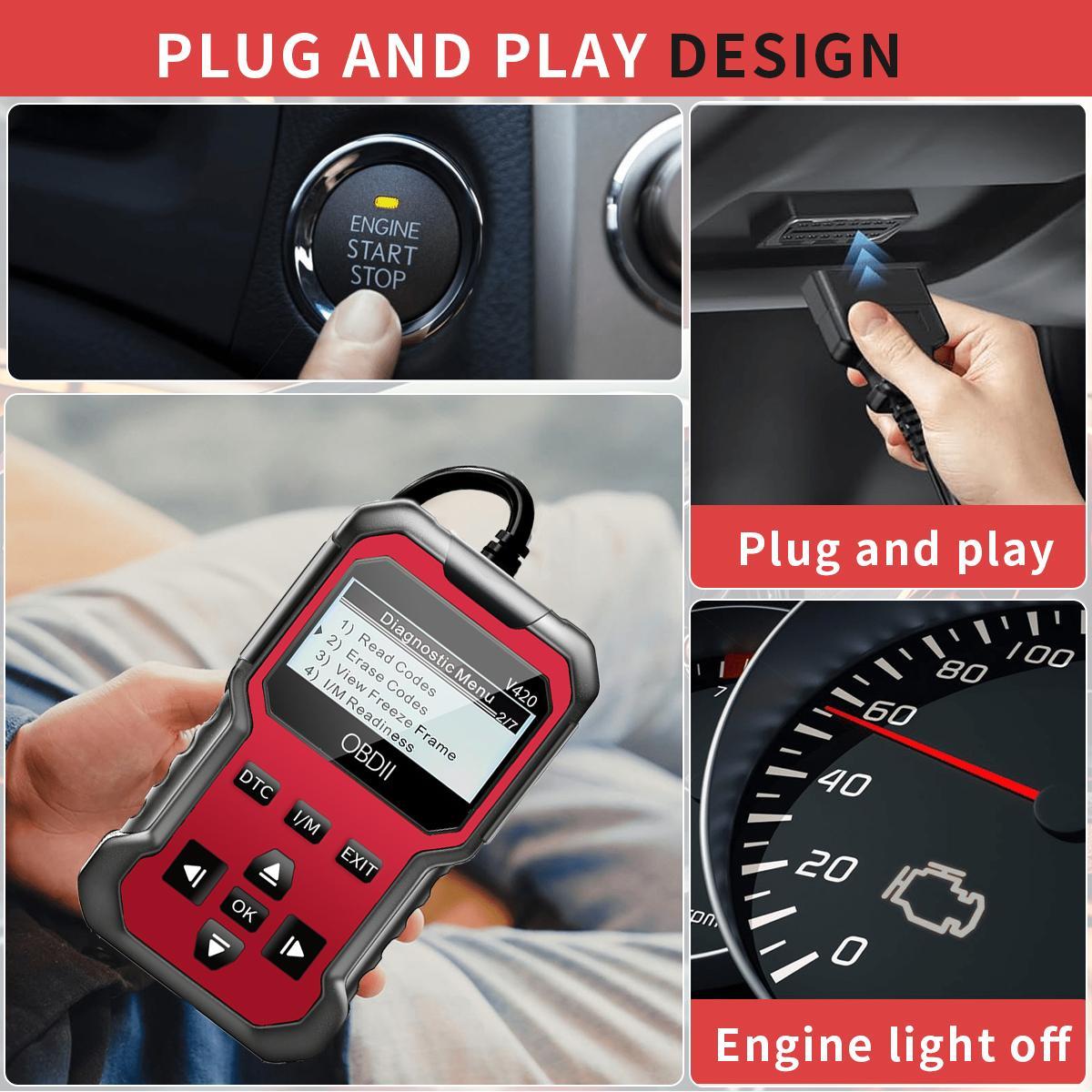 OBD2 Diagnostic Scanner, Automotive Scan Tool, 1 Count Accurate Code Reader, Efficient Check Engine Light Diagnostic Aid & Reliable Battery Voltage Tester for OBD2-Compliant Cars and Trucks