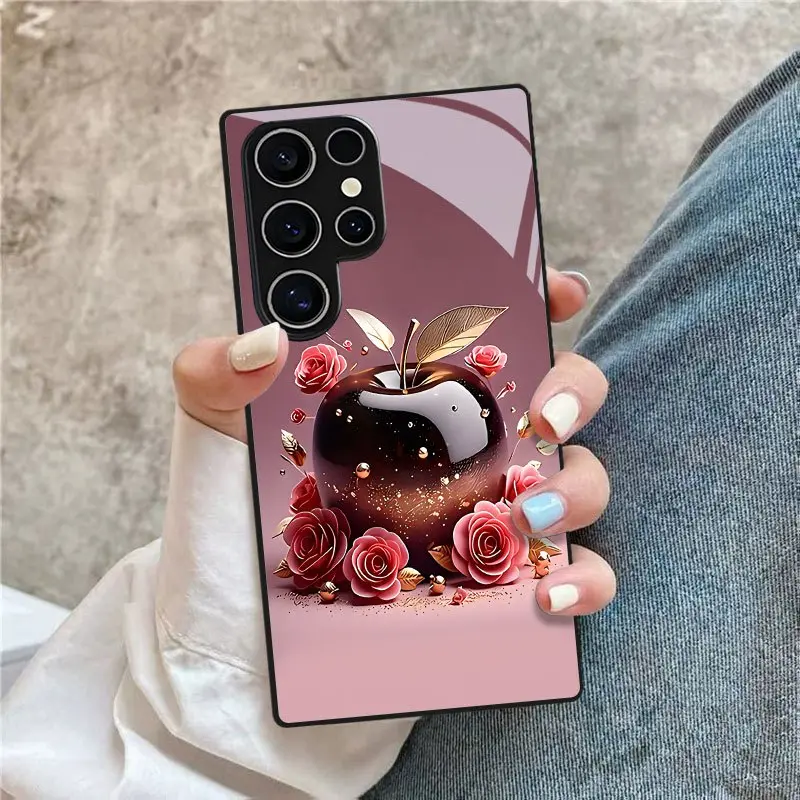 Phone Case - Luxury Apple Pattern Phone Case for Samsung Galaxy A05s/A06/A14/A15/A16/A17/A23/A24/A25/A26/A32/A33/A34/A35/A36/A52s/A53/A54/A55/A56/S21/S22/S23 /S24/S25/S26/iPhone 11/12/13/14/15/16/17/Pixel 7/8/9/10 Drop-Proof Tempered Glass Protective Case