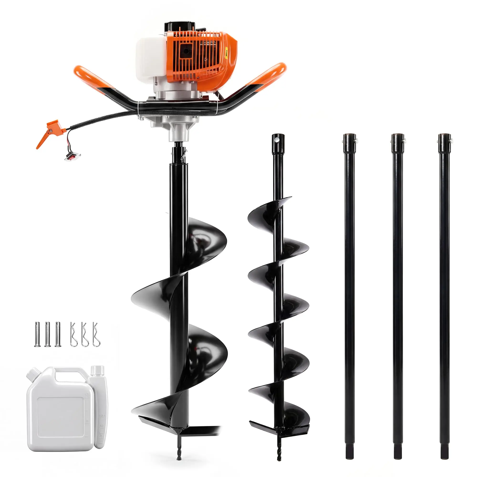 Heavy Duty Gas Earth Auger Tool Set – 52cc 2-Stroke Engine – 6" & 10" Auger Bits – 3 Extension Rods – Anti-Vibration Design – Ergonomic Handles – EPA Certified – for Fence Posts, Tree Planting, Landscaping
