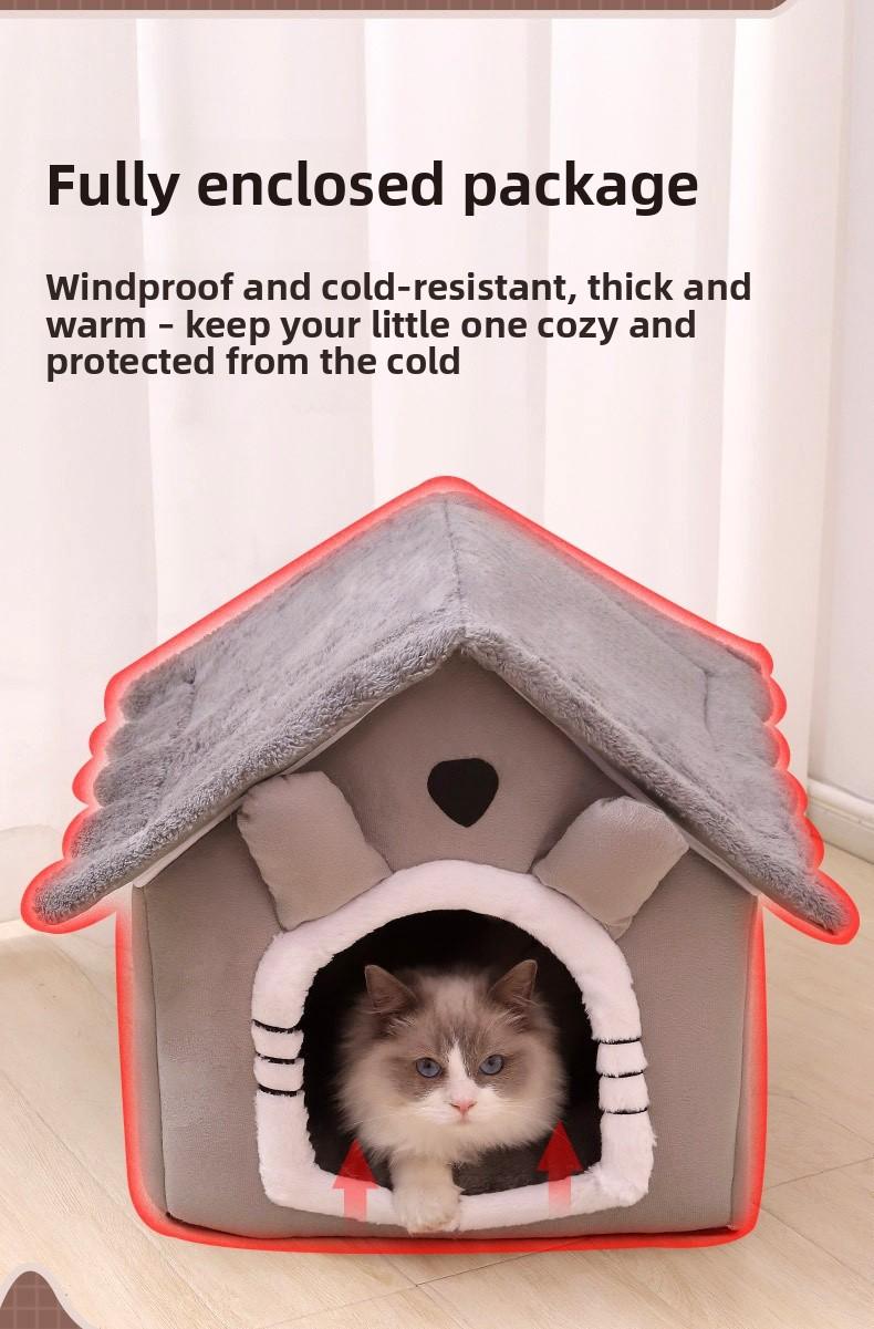 All-Season Warm Enclosed Cat House Villa Washable Removable Cover Cozy Pet Nest Warm Cave Bed for Cats Small Dogs