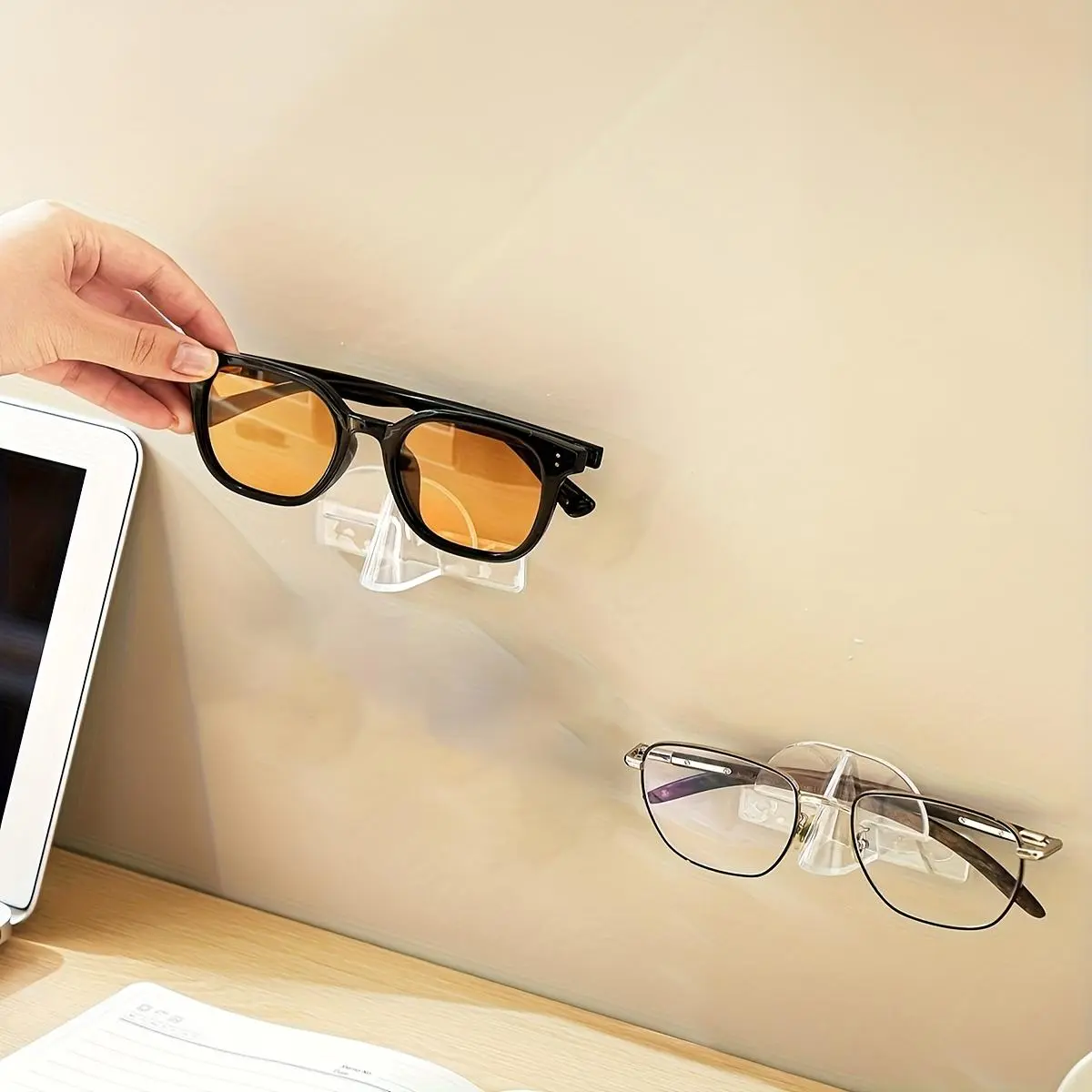 1/2/5pcs Plastic Wall-Mounted Eyeglass Organizer Shelf - Bathroom/Bedroom Storage Rack for Glasses, Sunglasses, Jewelry (Space-Saving, Rust-Proof)