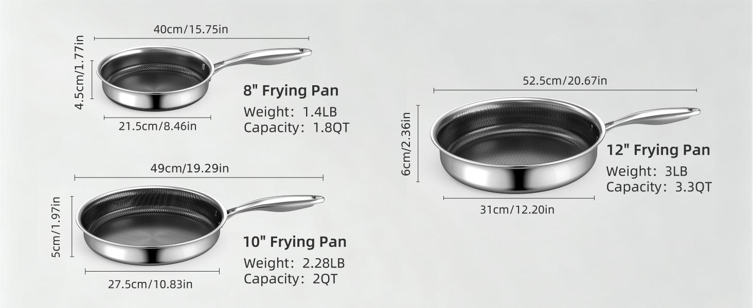 14-Piece Hybrid Stainless Steel Cookware Set, Non-Stick Pots and Pans Set with 3 Silicone Trivets| Induction Compatible Frying Pans, Saucepans, Saute Pan & Stock Pot| Oven Dishwasher Safe