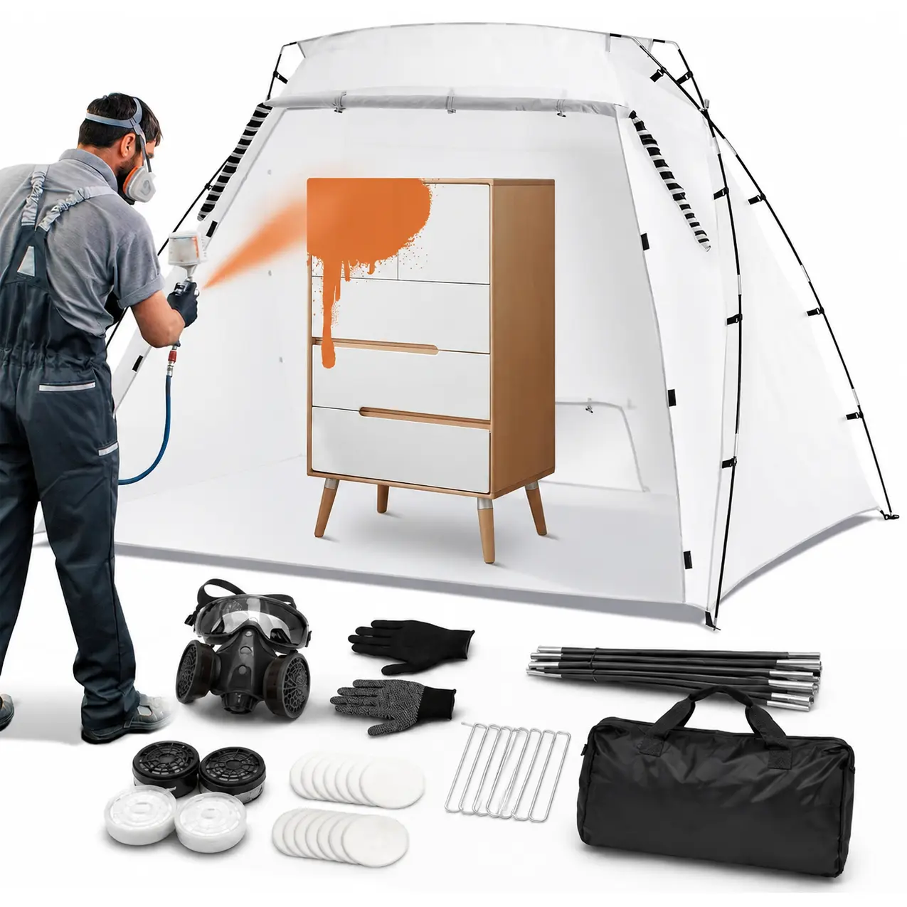 Portable Paint Booth, Larger Spray Paint Tent with Built-in Floor & Mesh Screen & Windproof Hooks, Painting Tent Station for Furniture DIY Hobby Tool, Spray Paint Shelter