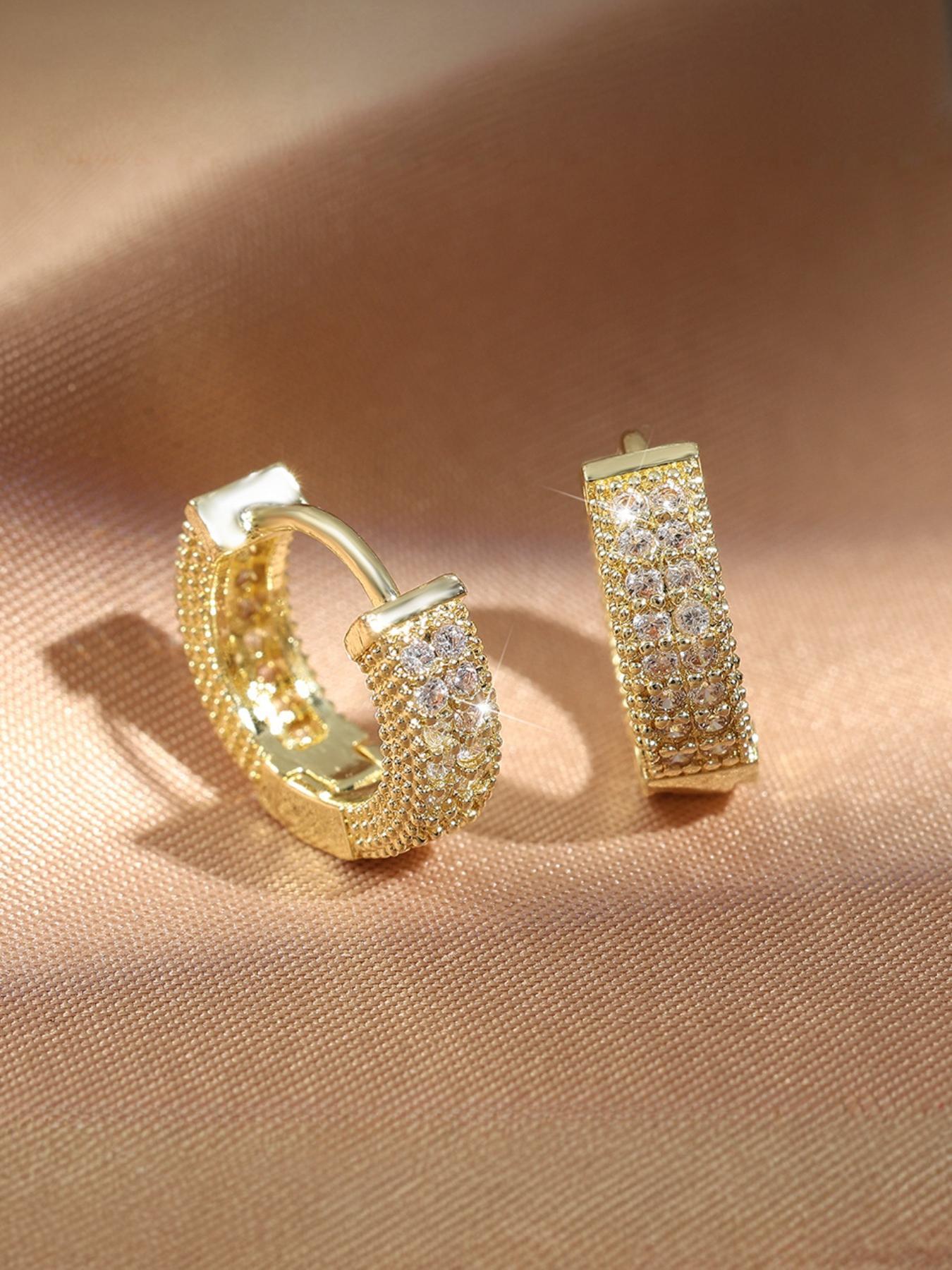 Golden/silver Color Earrings, Fashionable Casual Rhinestone Earrings, Plain Style, Metal Chain Material, All Seasons Jewelry