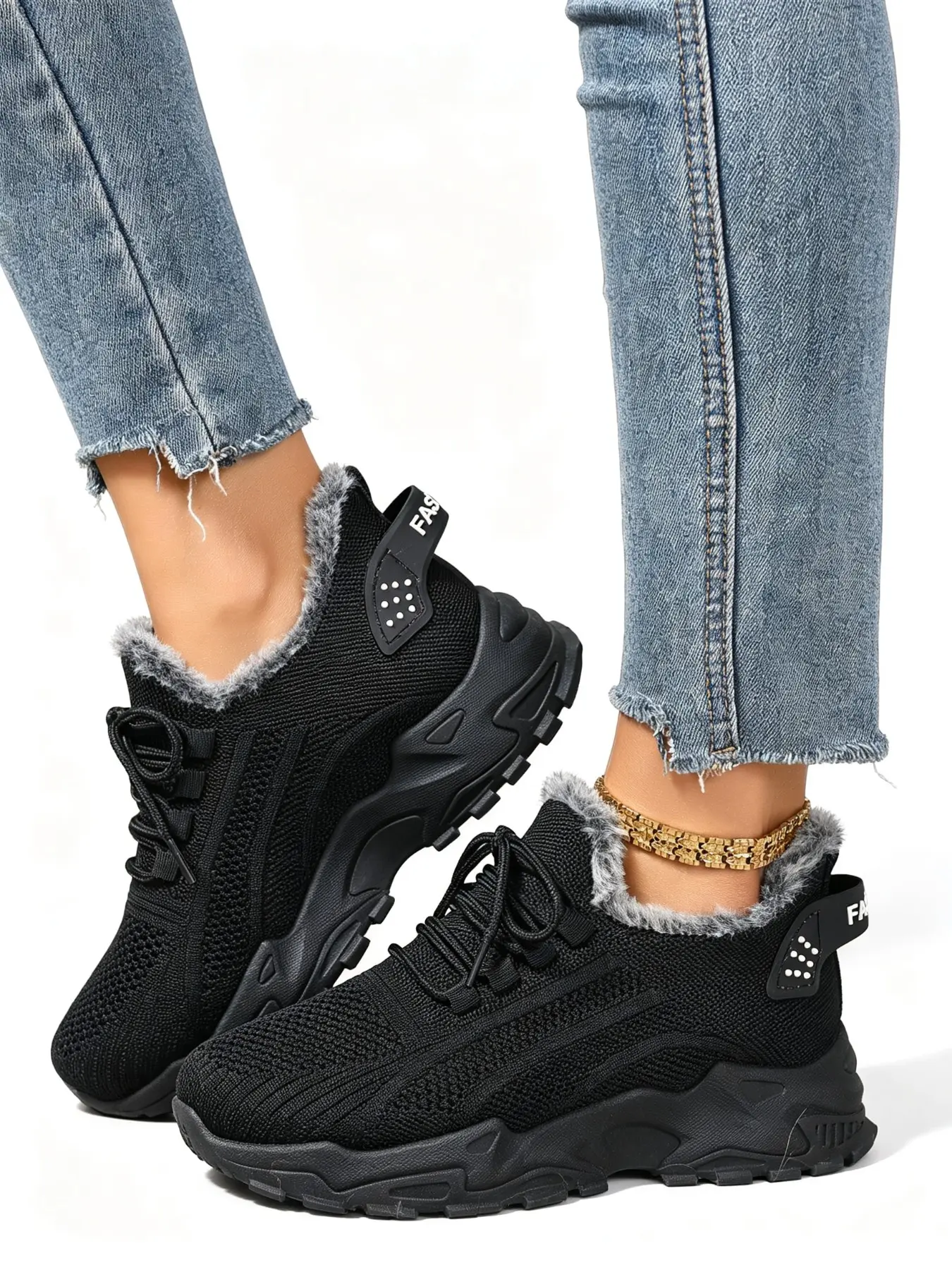 Women's Winter Comfort Shoes, Warm Fuzzy Lining, Knit Casual Outdoor Shoes, Durable Anti-Slip Sole, Perfect for All Winter Seasons