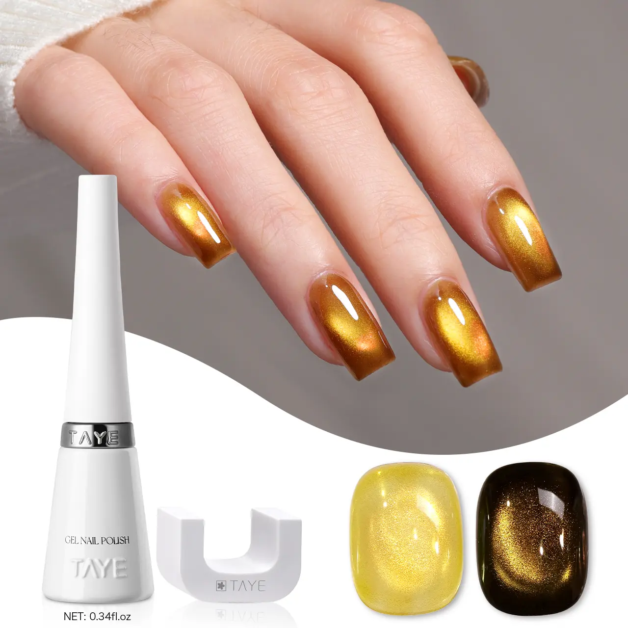 TAYE Cat Eye Magnetic Gel Polish 1 Pcs 10g,  Galaxy Aurora Halo Nail Effect, Glass Bead French Cat Eye Design, Long Lasting UV Gel, Professional Salon and Home Nail Art Supplies