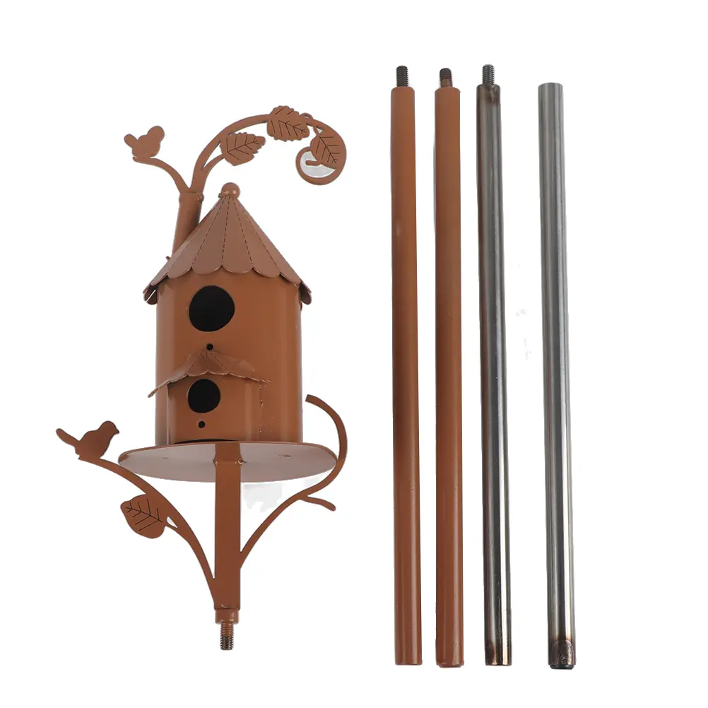 Metal Bird House with Pole Metal Art Cottage Bird House Stakes Hummingbird House Distressed Metal Birdhouse Garden Decor
