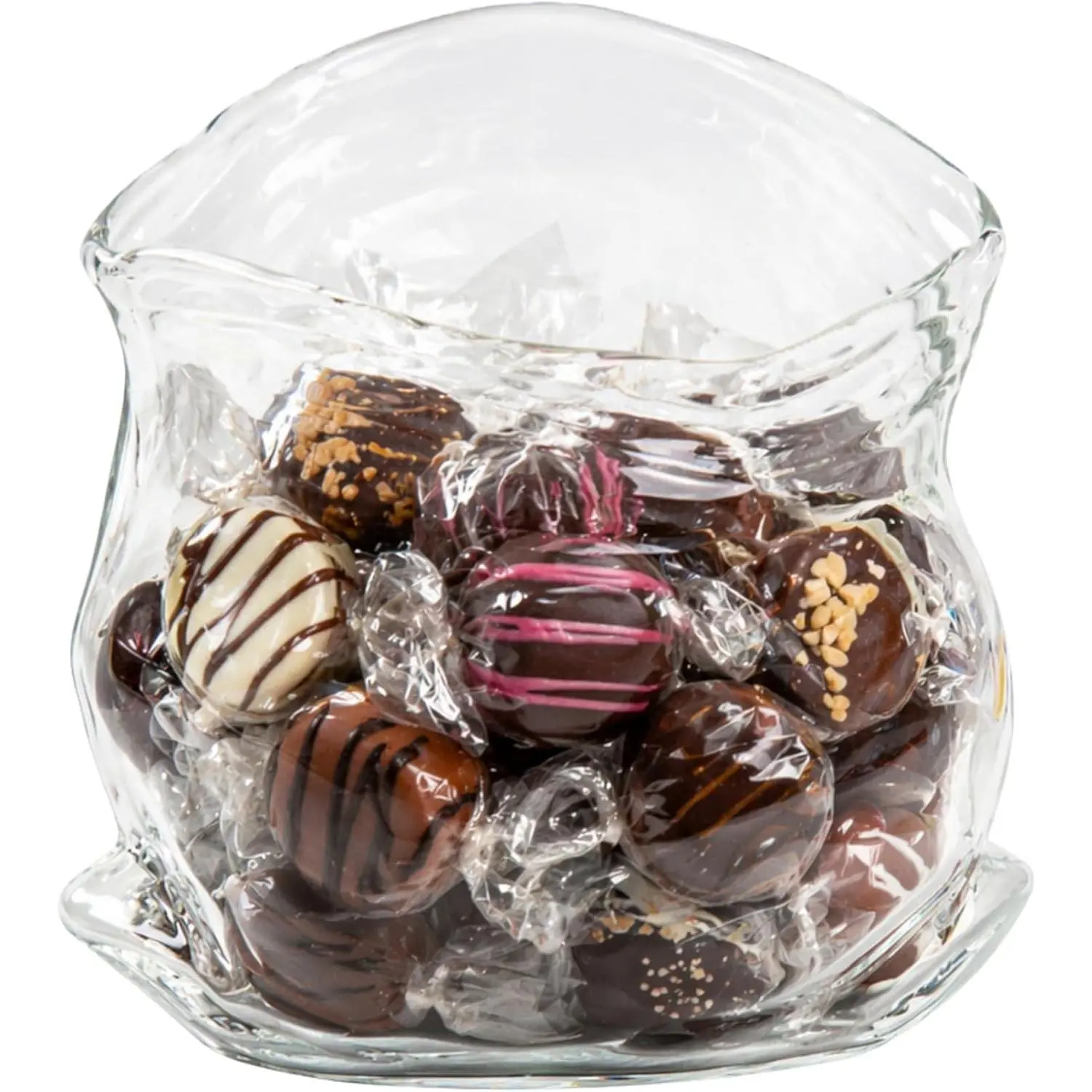 Vetri UNZIPPED Clear Glass Bag Bowl, 8 oz, Hand-Blown Glass Candy Dish, Dishwasher, Microwave, and Freezer Safe