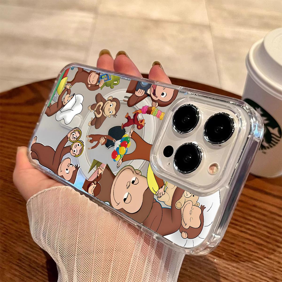 Curious George Monkey Design Clear Wireless Charging Protection Shockproof Slim Magnetic Phone Case For iPhone 17 16 15 Pro Max 14 13 12 11 Plus Air
