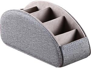 TV Remote Control Holder with 5 Compartments,Pu Leather Remote Caddy/Box/Tray Bedside Table Desk Storage Organizer for DVD, Blu-Ray, Media Player, Heater Controllers and Cosmetics Office Supplies