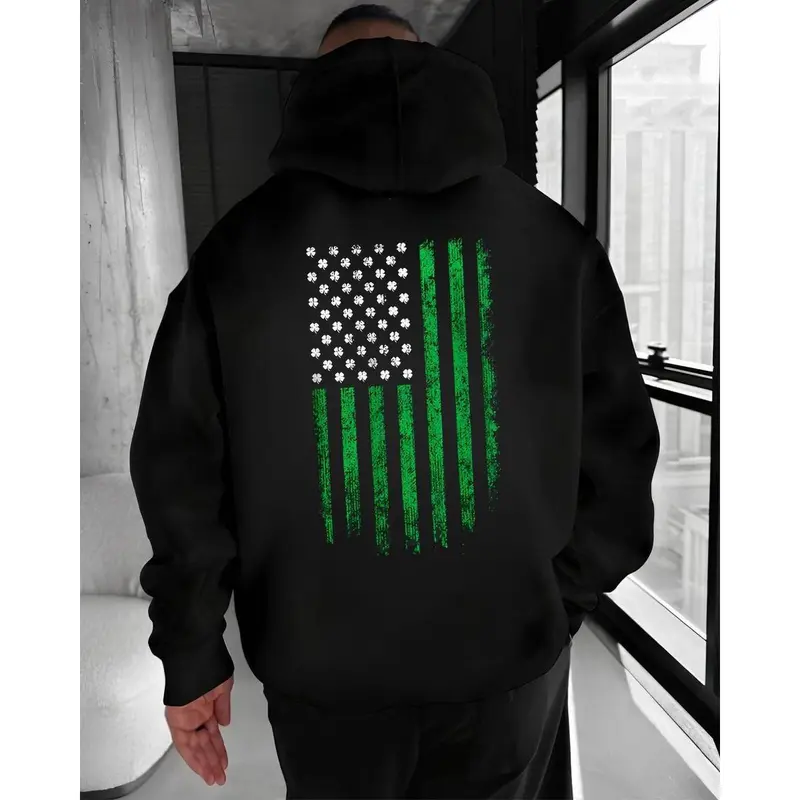 Hoodie Green Shamrock American Flag – St. Patrick’s Day Style, Irish Pride Hoodie, Patriotic Green Line, Casual Streetwear Gift