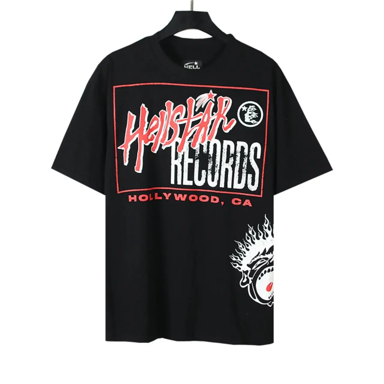 Hellstar Records Screaming Face Graphic Tee, Vintage Distressed Oversized T-Shirt, Double Sided Street Text Print Short Sleeve Top, Y2K Punk Hip Hop Streetwear Fashion