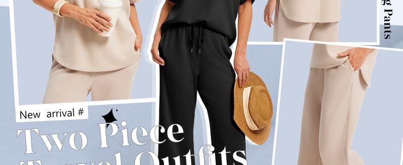 OFEEFAN Two Piece Sets for Women Summer Outfits Oversized Wide Leg Crop Pants Lounge Sets Airport Beach Vacation Clothes |(Size Up 1-2 for Oversized Look) Casual Shortsleeve