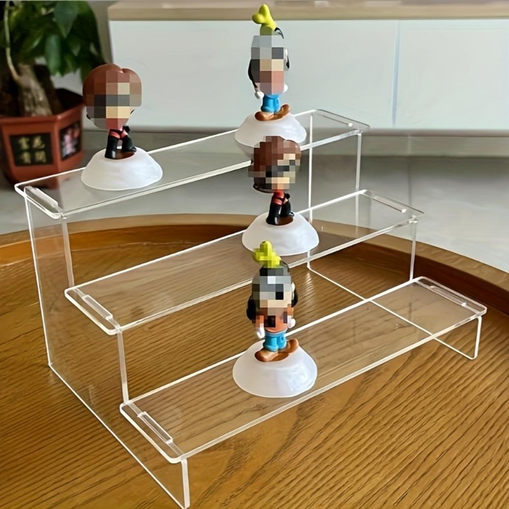 3-Tier Clear Acrylic Display Stand for Collectibles, 27 Inch Height with 3 Compartments, Sturdy Multi-Functional Modern Design, Acrylic Display Risers