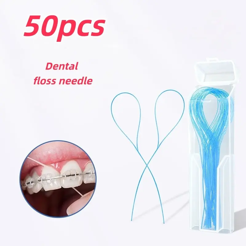 50-Pack Plastic Dental Floss Threaders for Braces, Bridges, Implants, Orthodontic Floss Puller, Floss Needle, Floss Threader