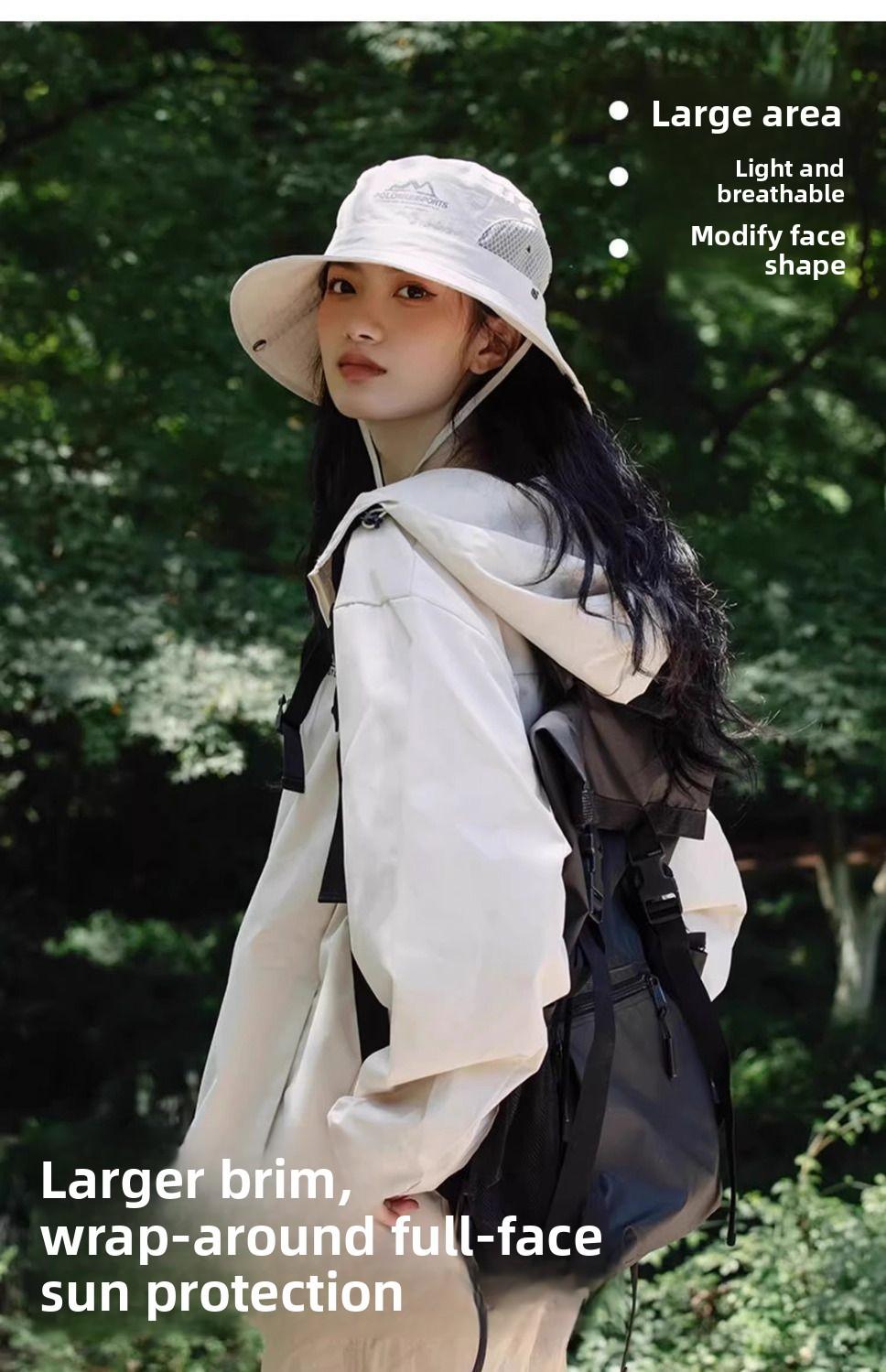 Bucket hat men and women summer big eaves sun protection fishing hiking hat sun hat versatile breathable big head circumference hat