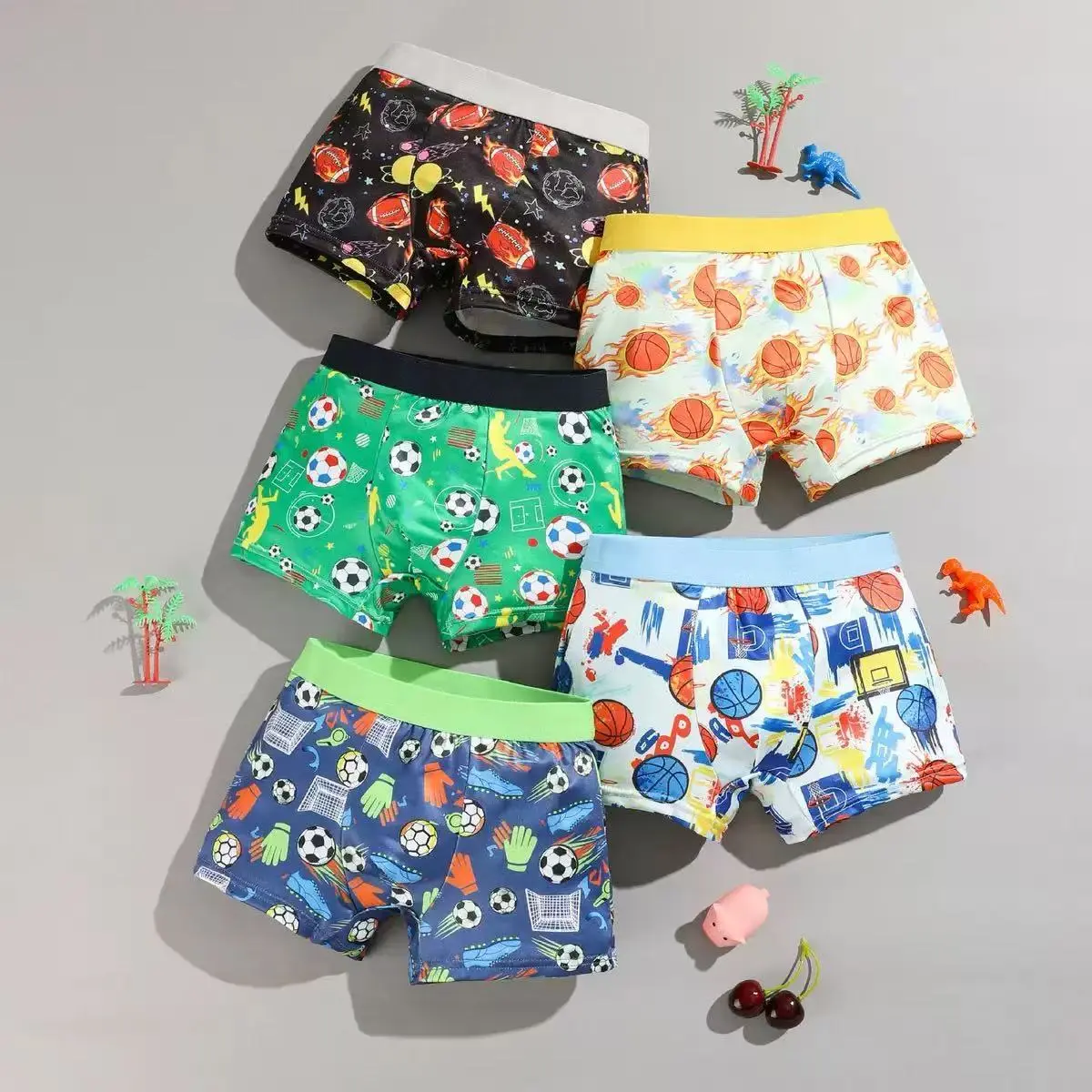 5pc Soft Milk Silk Boys Boxer Underpants, Breathable Cartoon Printed Kids Trunks for Daily All-Season Wear