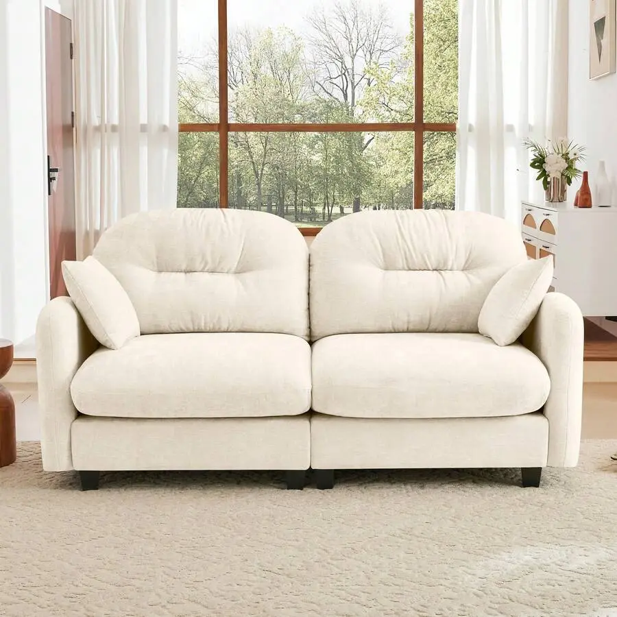 Minimalist Chenille Fabric Loveseat Cloud Sectional Sofa, Curved Seat, Tufted Cushion Backrest, Ergonomic Design, High-Density Foam, Elegant Armrests, Quality Wooden Base, Easy Install for Living Rooms (Sofa Sectional Couch), Pleated Stitch, Tufted Back
