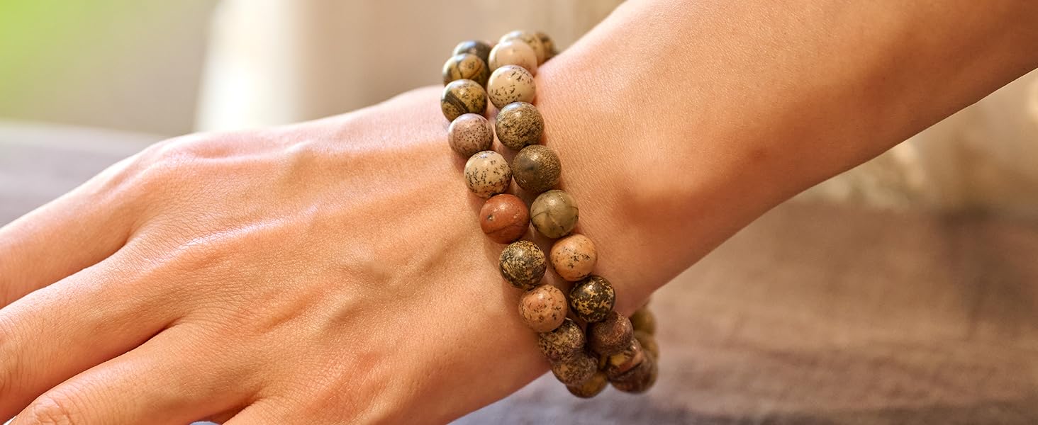 Bivei Natural Gemstone Semi Precious Healing Crystals Handmade Stretchy Round Beads Bracelet,Stocking Stuffers for Women Enhance Positive Energy