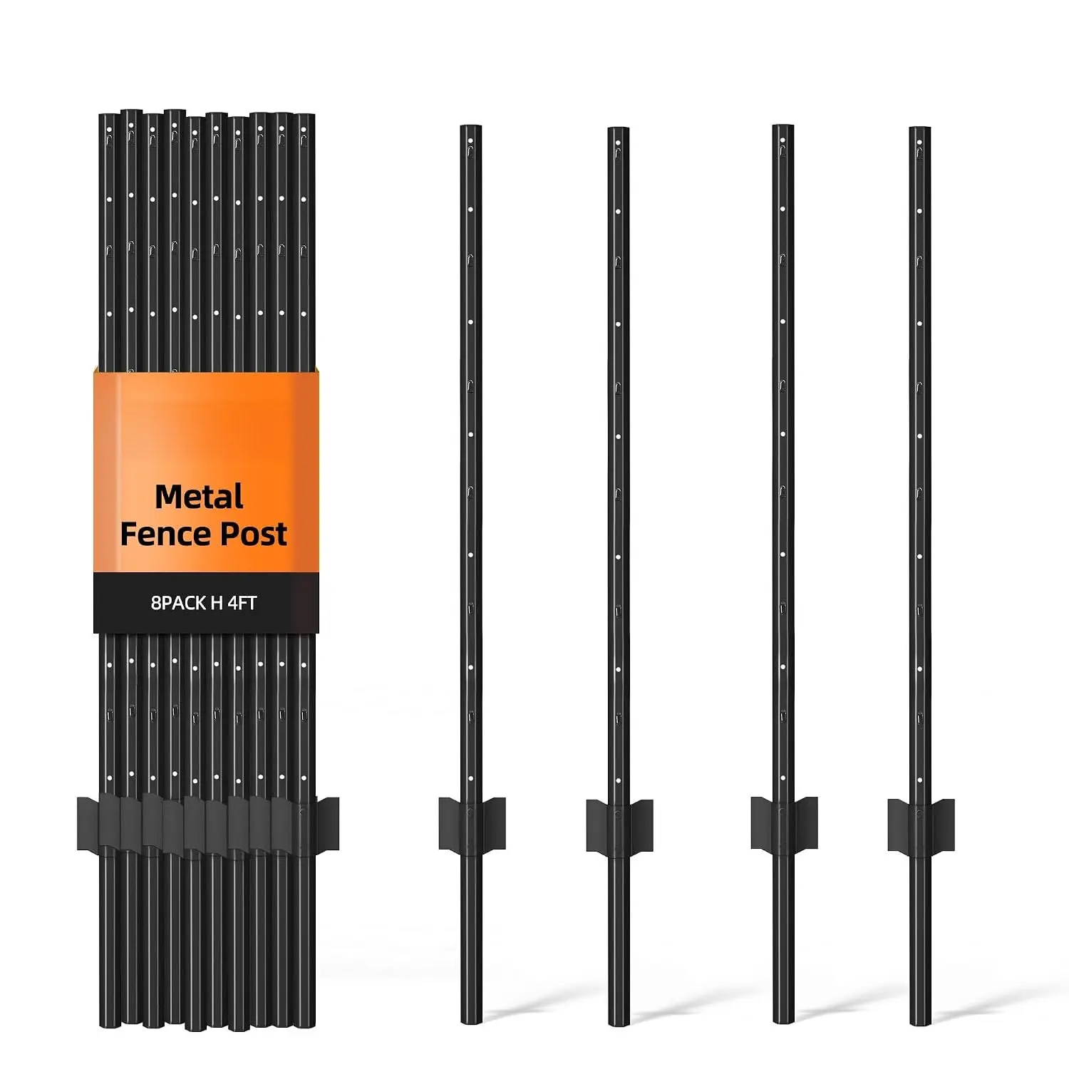 Metal Fence  4feet, Heavy Duty Garden Fence  for Holding Wire Fence, Sign U  Pack of 8 Sturdy Outdoor No Dig Fence  for Garden Yard – Black