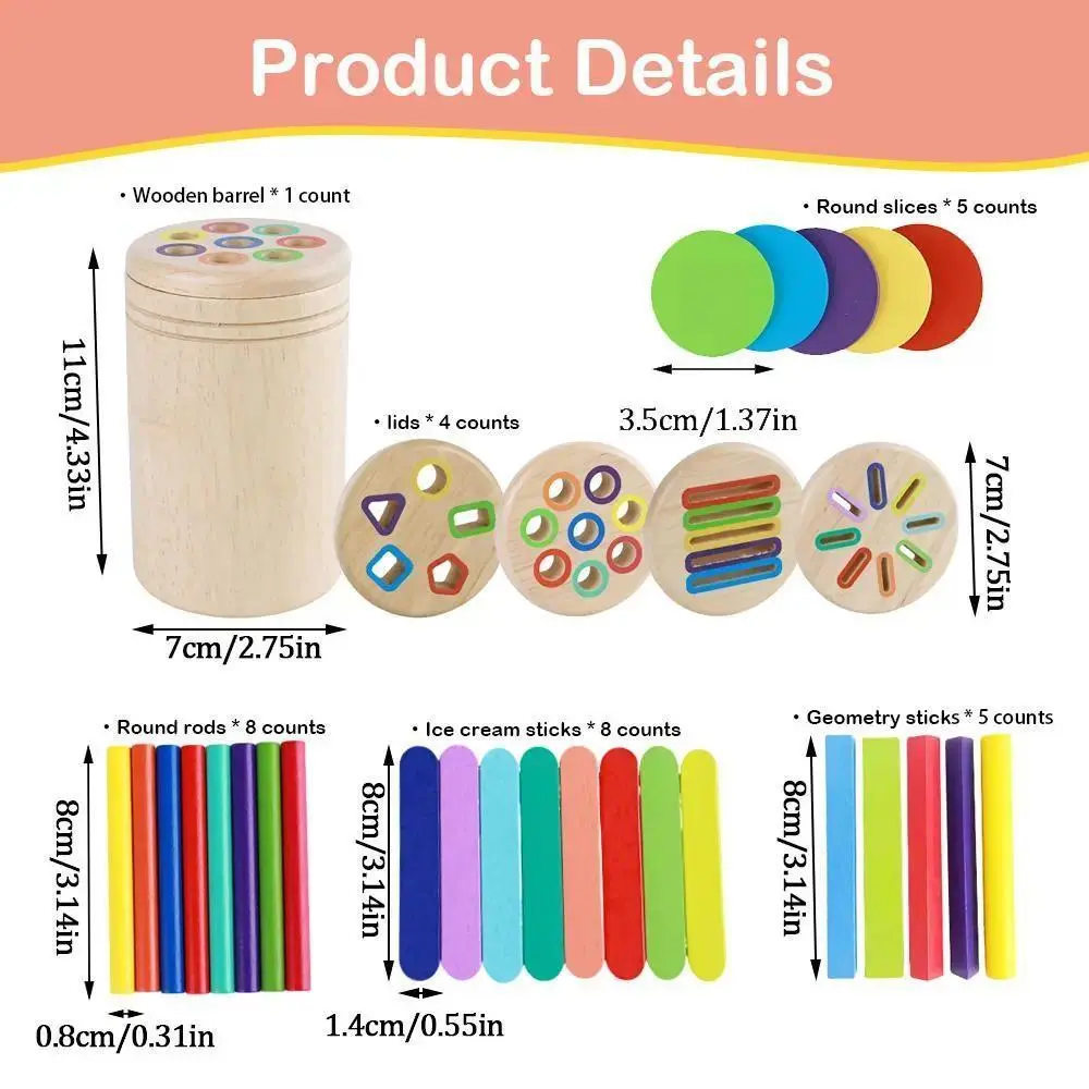 4-in-1 Wooden Color Classification Pen Holder Toy - Preschool Learning Shape Sorter Puzzle with Wooden Stick Design for Early Age Children Development, Creative Thinking & Hand-Eye Coordination